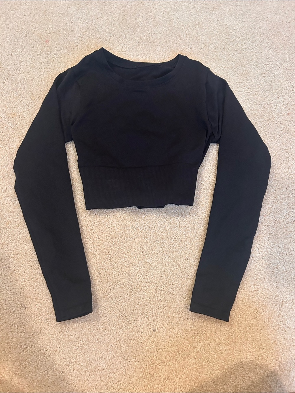 Women's Black Long-Sleeve Cropped Top